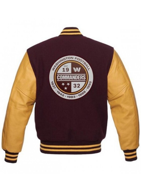 Washington Commanders Varsity Jacket | Premium Wool & Leather Sleeves NFL Letterman Jacket Washington Commanders Varsity Jacket | Premium Wool & Leather Sleeves NFL Letterman Jacket