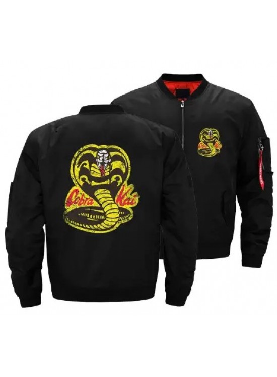 Veste Bomber Cobra Kai Johnny Lawrence - Similicuir Rouge, Col Montant, Broderie Cobra