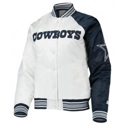 Dallas Cowboys Endzone White and Blue Satin Jacket Dallas Cowboys Endzone White and Blue Satin Jacket