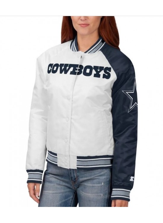 Dallas Cowboys Endzone White and Blue Satin Jacket
