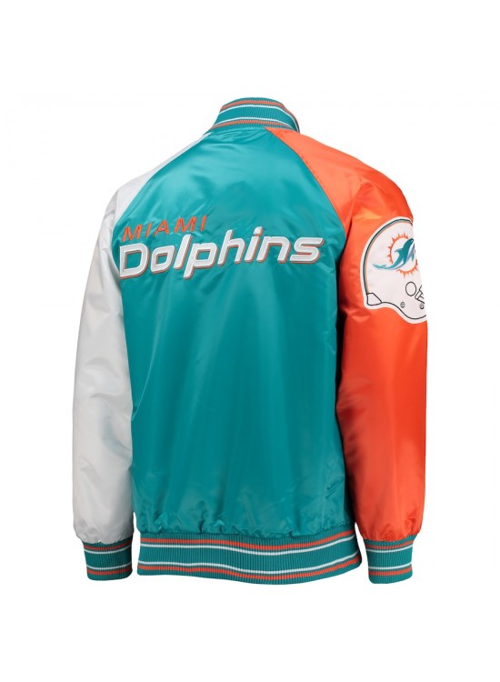 Miami Dolphins The Reliever Raglan Green and Orange Jacket