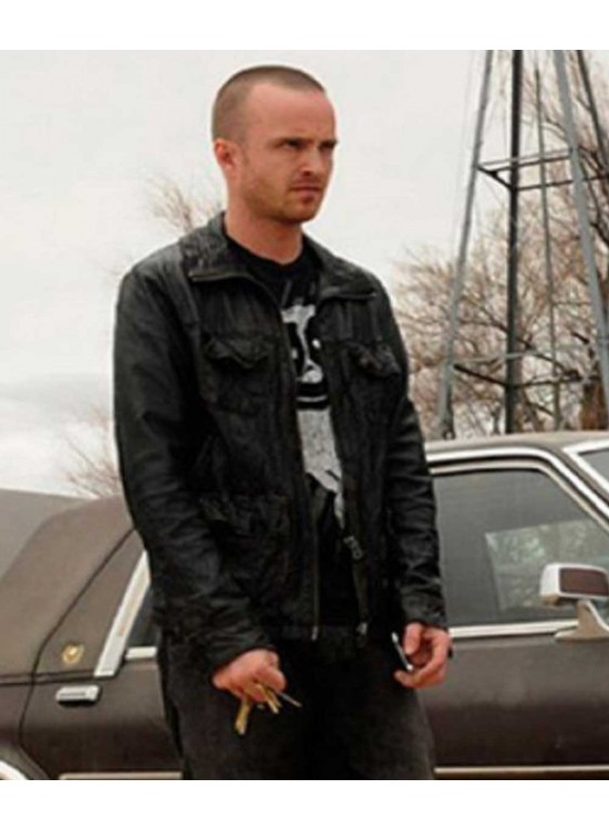 Jesse Pinkman Breaking Bad Aaron Paul Black Leather Jacket