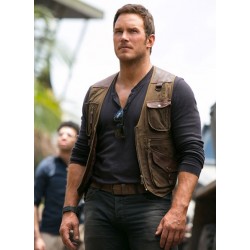 Chris Pratt Jurassic World 2 Owen Grady Brown Leather Vest