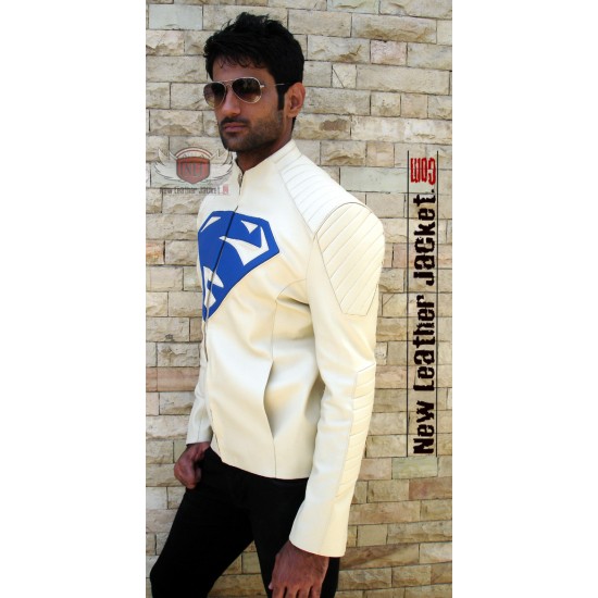 2013 New Man Of Steel Leather Jacket Clark Kent Superman ( Ivory )