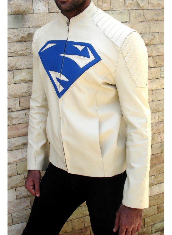 2013 New Man Of Steel Leather Jacket Clark Kent Superman ( Ivory )