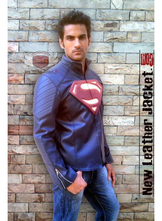 Man of Steel Superman Blue Leather Jacket