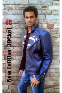 Superman Man of Steel Blue Ivory Leather Jacket