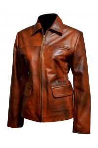 The Hunger Games Catching Fire Distress Brown Leather Jacket