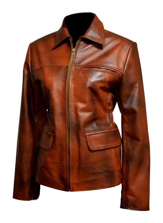 The Hunger Games Catching Fire Distress Brown Leather Jacket