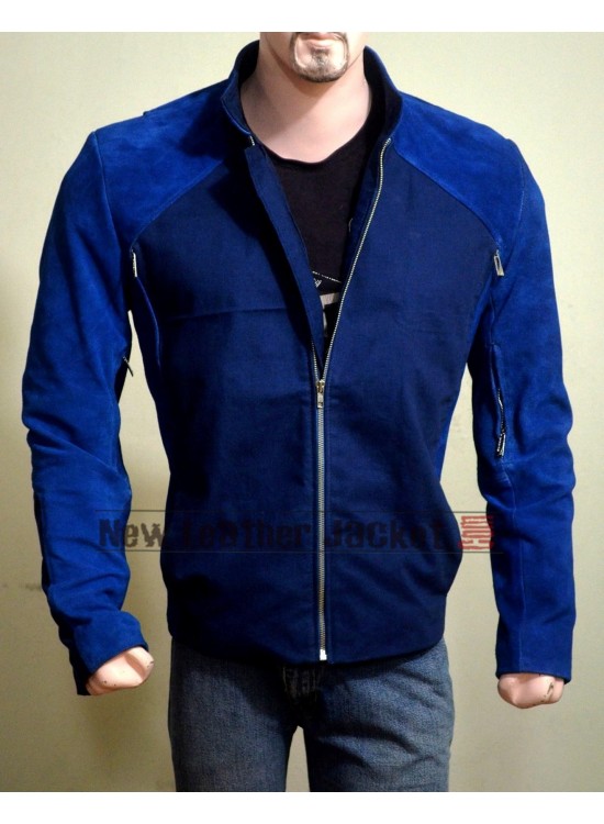 Captain America The Winter Soldier Chris Evans Blue Leather Jacket