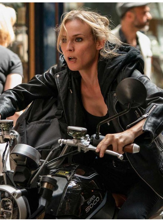 Jessica Chastain The 355 (2022) Mace Biker Leather Jacket
