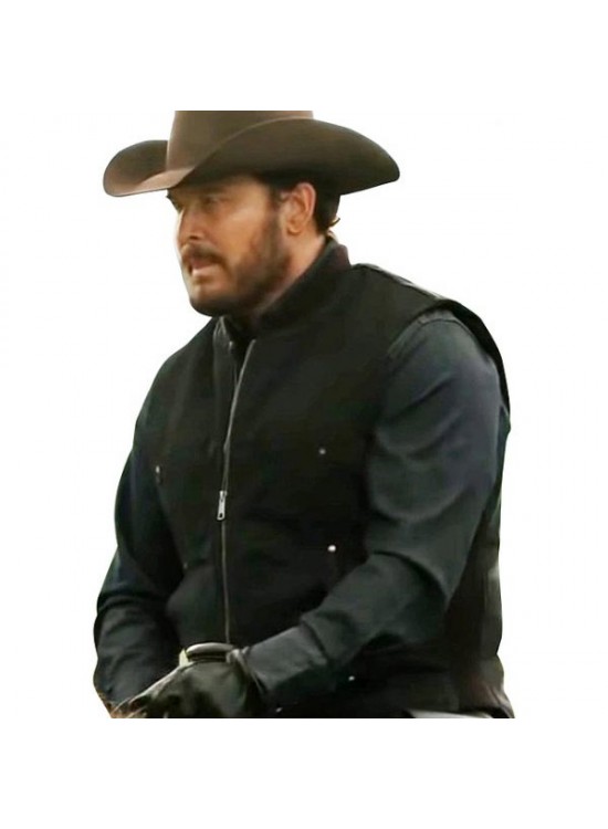 Cole Hauser Yellowstone Rip Wheeler Black Wool Vest