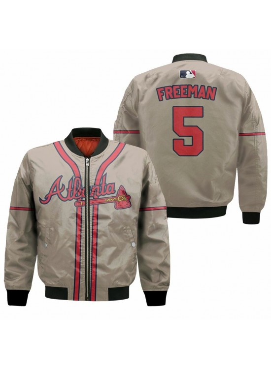 Freddie Freeman Atlanta Braves No.5 mlb 2020 Cream Bomber Jacket