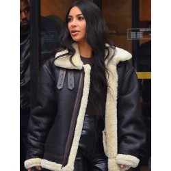 Kim Kardashian Black Bomber Leather Jacket