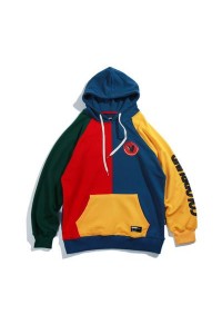 Mens Harajuku Hip Hop Patchwork Style Sweatshirt Hooded Jacket