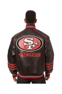 San Francisco 49ers Red and Black Mens Leather Jacket