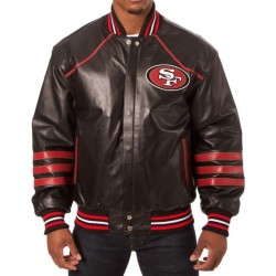 San Francisco 49ers Red and Black Mens Leather Jacket