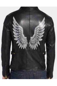 Halloween Black Birds Wings Printed Leather Jacket
