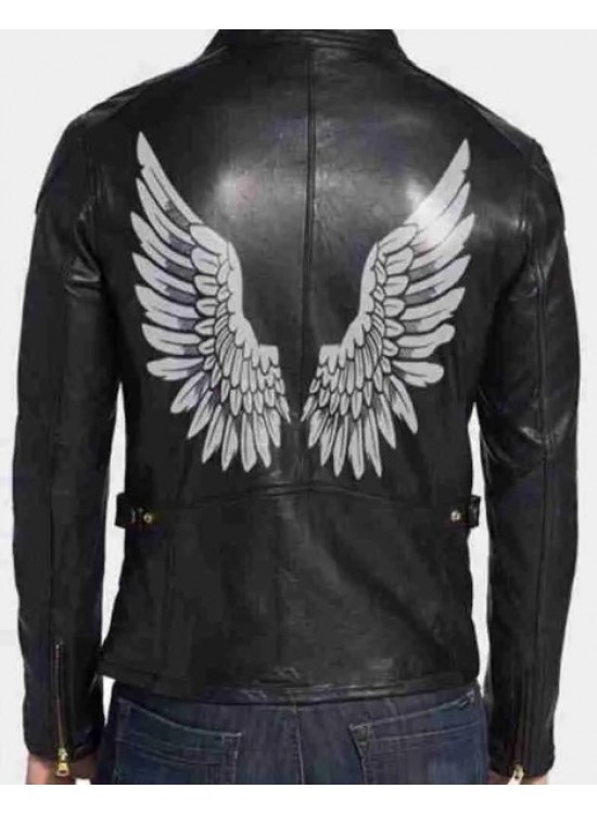 Halloween Black Birds Wings Printed Leather Jacket