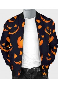 Halloween Pumpkins Pattern Black Cotton Bomber Jacket