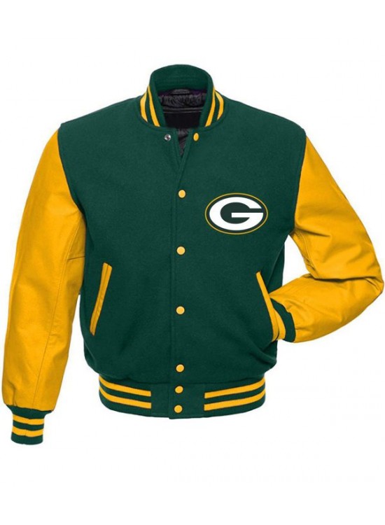 Green Bay Packers Green and Yellow Varsity Jacket