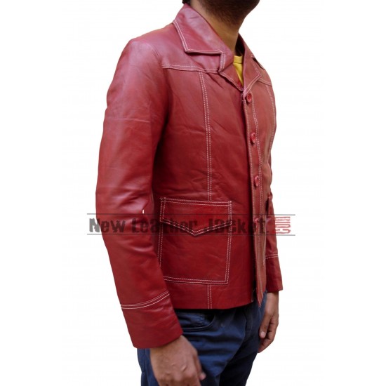 Brad Pitt Fight Club Red Real Leather Jacket Brad Pitt Fight Club Red Real Leather Jacket