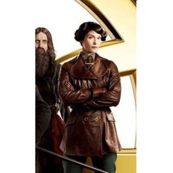 Polly The King’s Man 2021 Gemma Arterton Brown Leather Coat